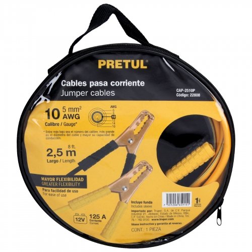 Cables pasa corriente 2.5m, 125 A, 10 AWG, con funda, Pretul
