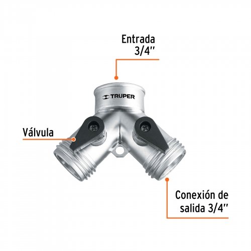 Conector "Y" 3/4" metálico para manguera, Truper