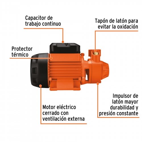 BOAP-1-2+FC1 Bomba periférica 1/2 HP, altura máxima 45 m, Truper Expert