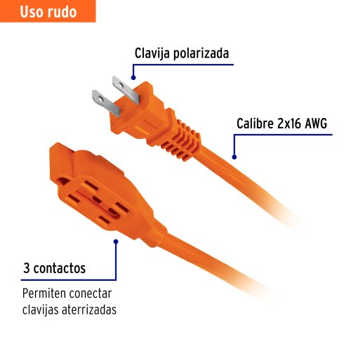Extensión eléctrica de uso rudo 2x16 AWG, Volteck