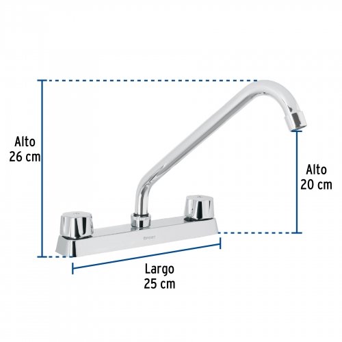 Mezcladora larga 8" p/fregadero maneral hexagonal cartucho cerámico