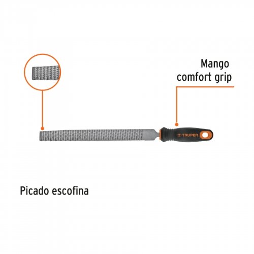 Lima escofina 6" con mango doble inyección, Truper