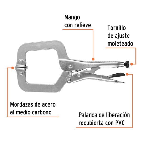Pinza de presión 9" tipo "C" con mordaza autoajustable