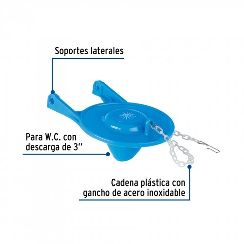 Sapo 3" para WC, PVC, azul, cadena plástica, Foset