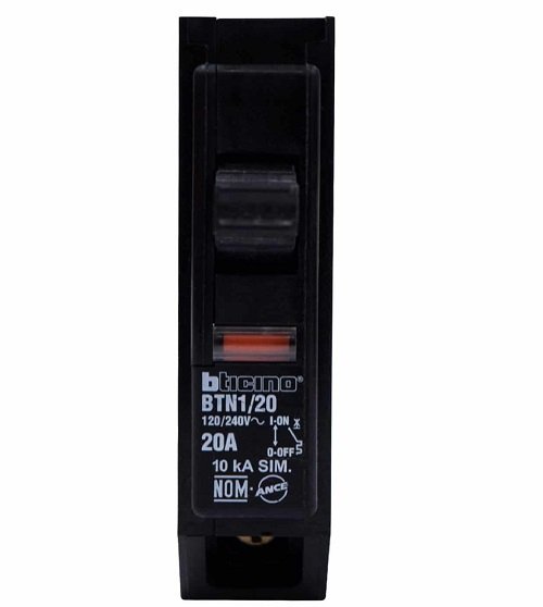 Interruptor 20A 1 Polo Bticino BTN1/20 Con Proteccion De Falla A Tierra