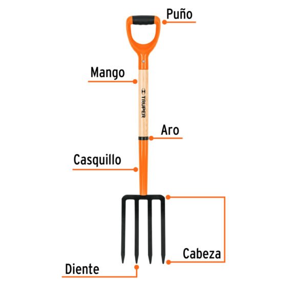 Bieldo para jardín, 4 dientes, mgo 29", puño "Y", Truper
