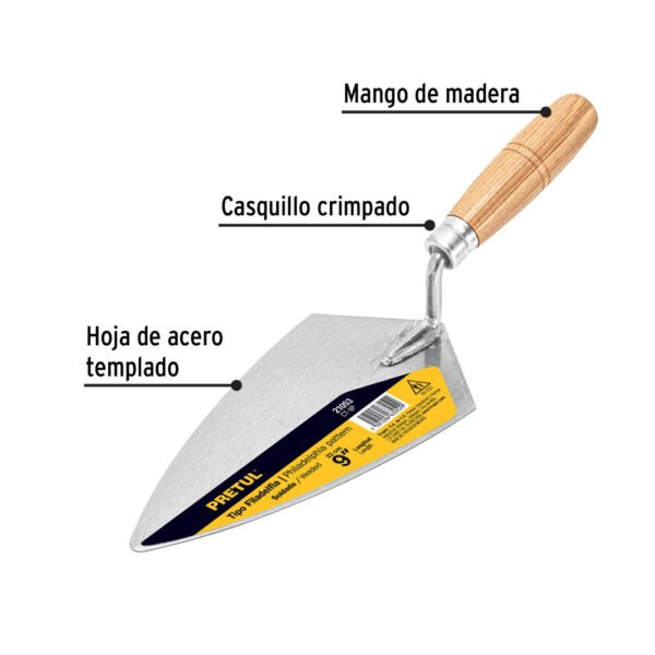 Cuchara para albañil 9" tipo Filadelfia, PRETUL