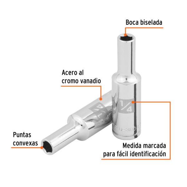 Dados largos, 6 puntas, estándar, cuadro 3/8", Truper