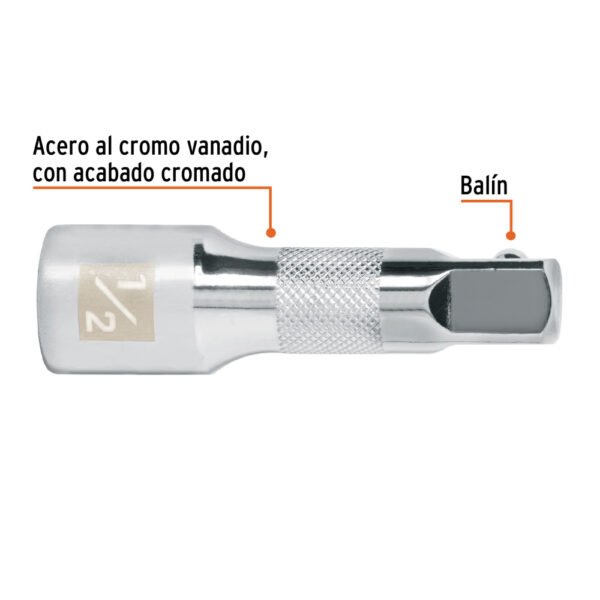 Extensión cuadro 1/2" para matraca, largo 2-1/2", Truper