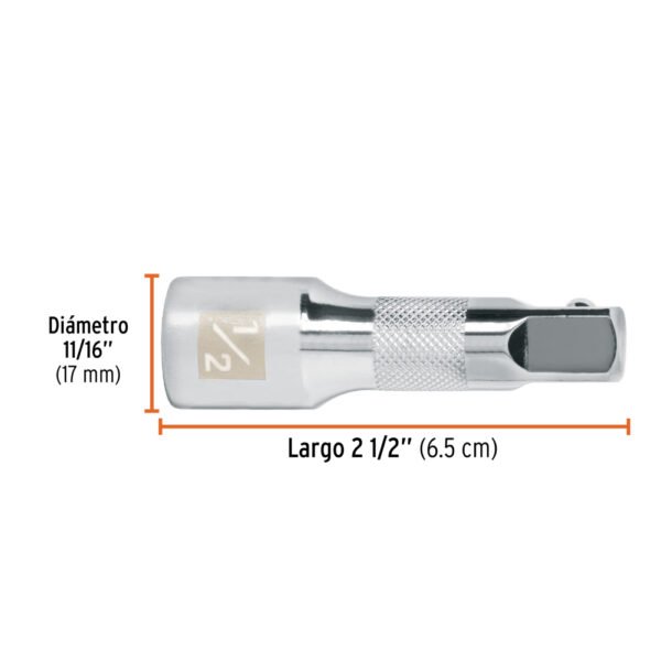 Extensión cuadro 1/2" para matraca, largo 2-1/2", Truper