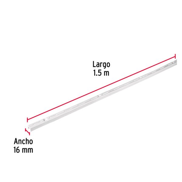 Cremallera sencilla blanca para ménsulas planas, 1.5m, FIERO