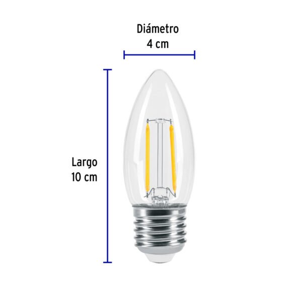 Lámpara LED tipo vela 3 W con filamento luz cálida, blíster