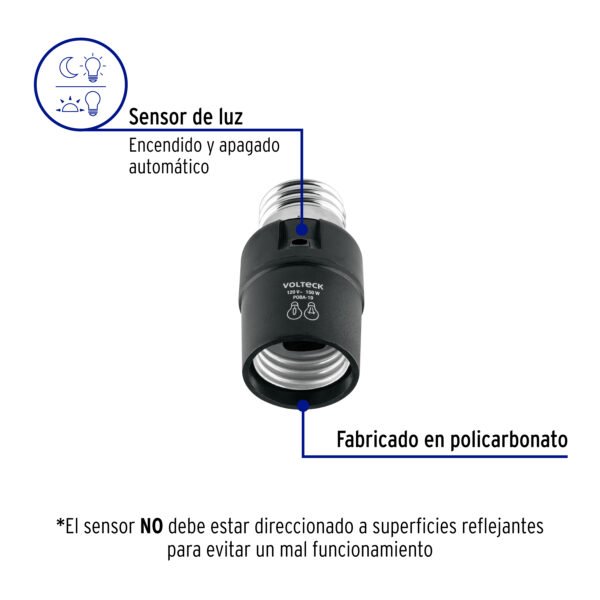 Portalámpara de PVC, con sensor de luz, Volteck