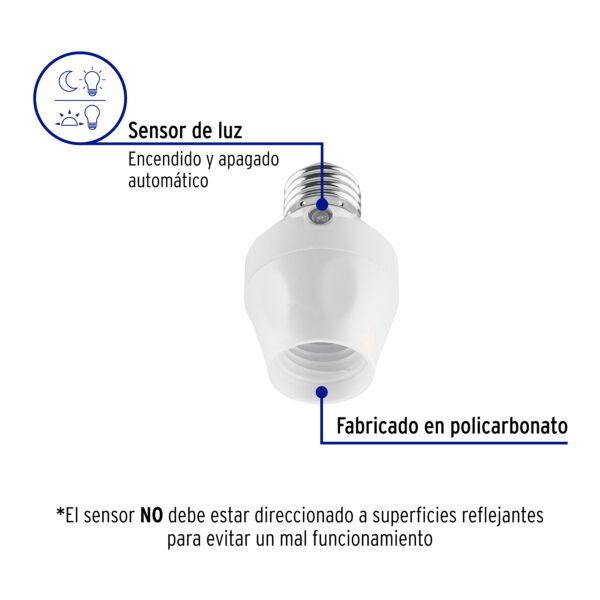 Portalámpara con sensor de luz, Volteck