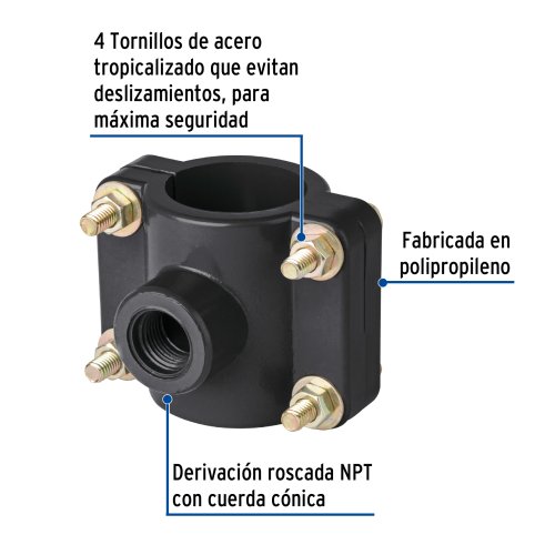 Abrazadera para toma domiciliaria PP 2" x 1/2", Foset