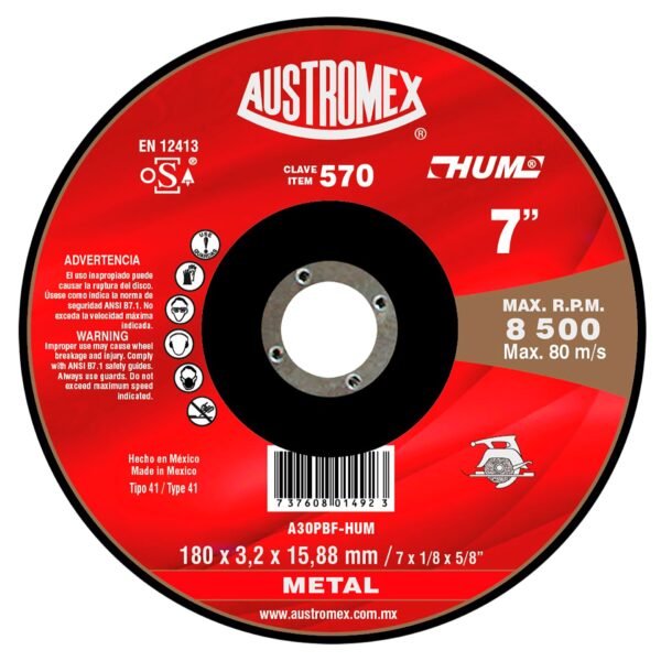 Gráfico1 DISCO CTE/MTAL T.27 HUM 7"X1/8"X5/8" AUSTROMEX|570