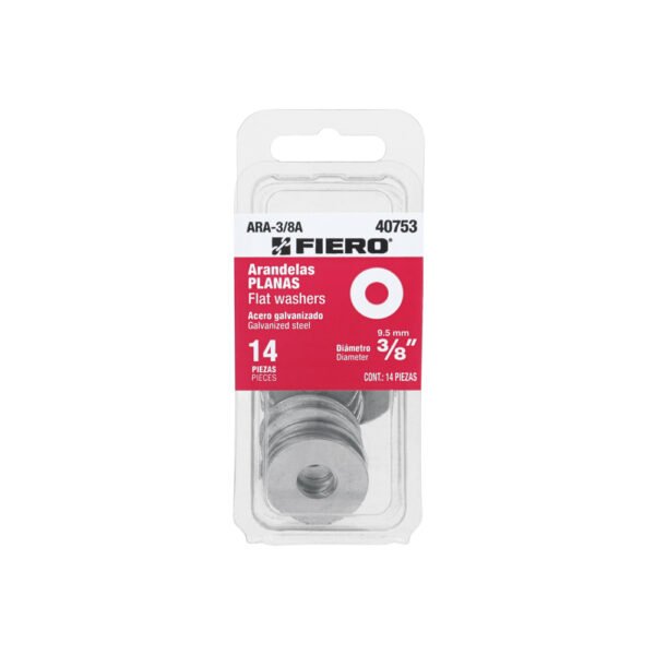 Blíster con 14 arandelas planas de 3/8", FIERO