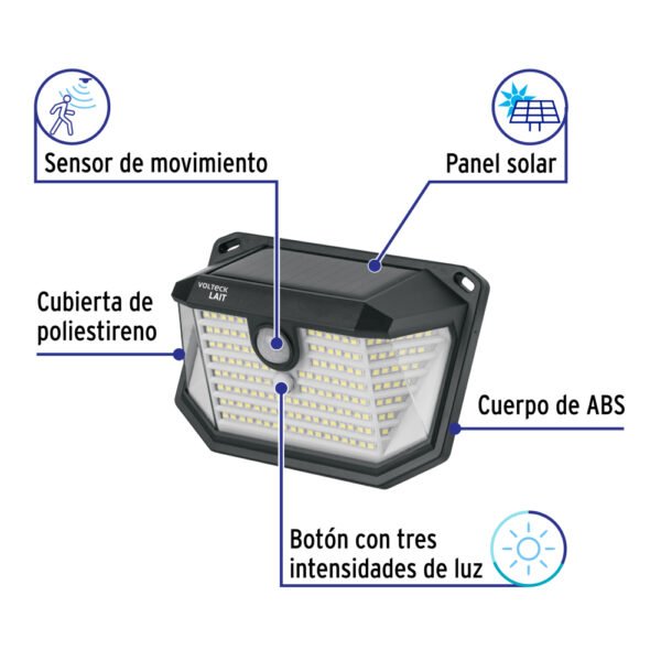 ARB-821L+FC1 Luminario Solar LED 3W 6500K, sensor de movimiento, VOLTECK