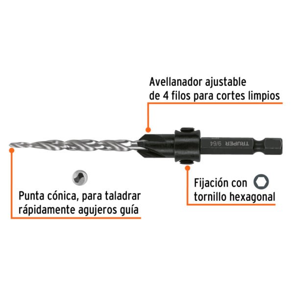 Juego de 3 brocas avellanadoras, TRUPER