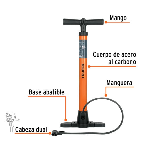 BOM-TR+FC1 Bomba manual para inflar, 100 PSI, TRUPER