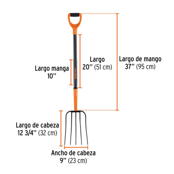 Bieldo para paja, 5 dientes, mgo de acero 37",puño"Y" TRUPER