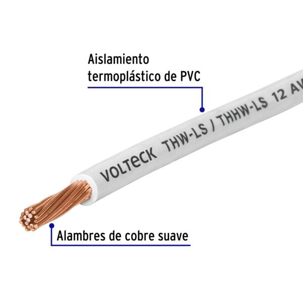CAB-12B+FC1 Rollo de 100 m de cable THHW-LS 12 AWG blanco, VOLTECK