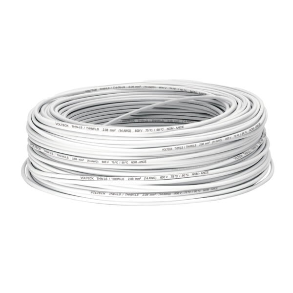 CAB-14B Rollo de 100 m de cable THHW-LS 12 AWG blanco, VOLTECK