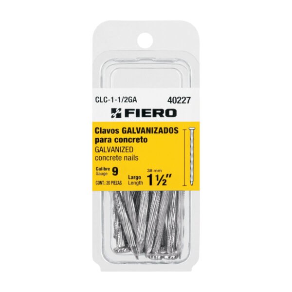 Blíster con 20 clavos galvanizados p/concreto 1-1/2", FIERO