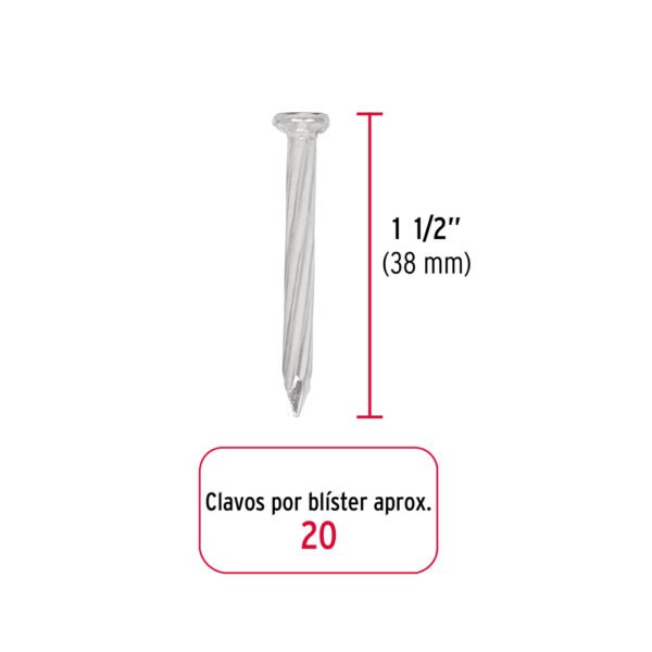 Blíster con 20 clavos galvanizados p/concreto 1-1/2", FIERO
