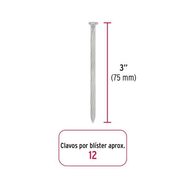 Blíster con 12 clavos galvanizados para concreto 3", FIERO