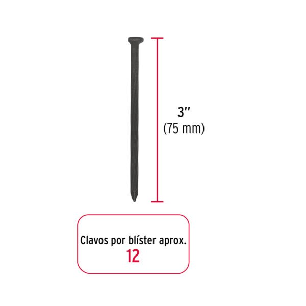 Blíster con 12 clavos negros para concreto 3", FIERO