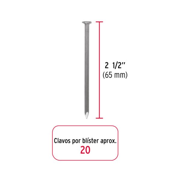 Blíster con 20 clavos estándar 2-1/2" con cabeza, FIERO