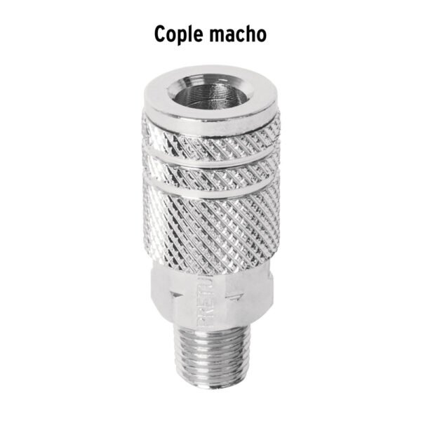 Cople rápido de acero, macho, cuerda 1/4" NPT, PRETUL