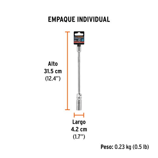 Dado p/bujías cuadro 3/8" articulado 5/8", extensión 10"
