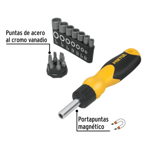 Desarmador tipo matraca con 6 puntas y 7 dados, PRETU