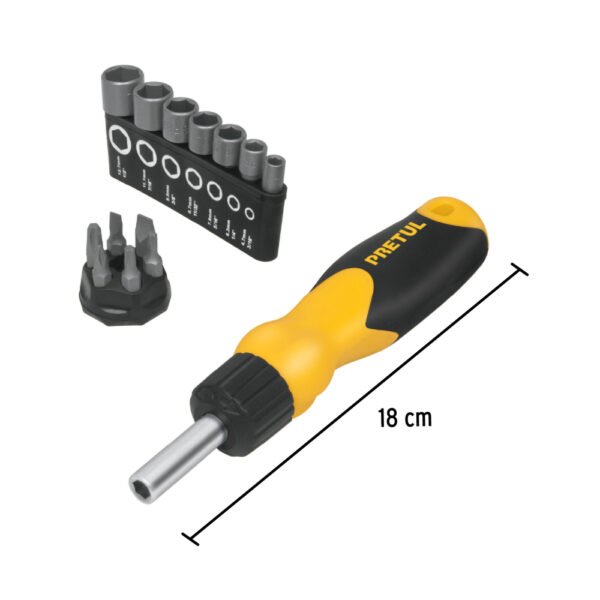 Desarmador tipo matraca con 6 puntas y 7 dados, PRETU