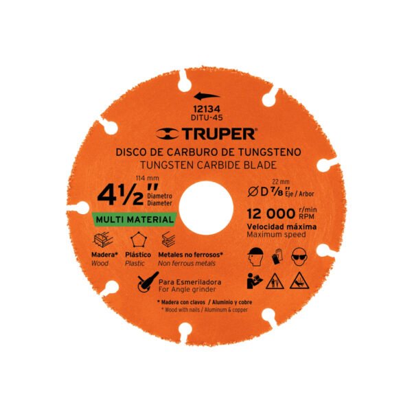 Disco 4-1/2" multimaterial de carburo de tungsteno, TRUPER