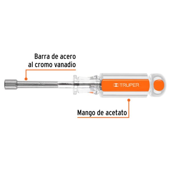 Desarmador de caja 1/4" mango de acetato, TRUPER