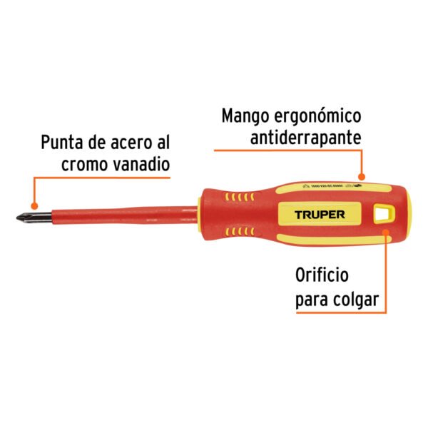 Desarmador dieléctrico de cruz 3/16" x 3", TRUPER