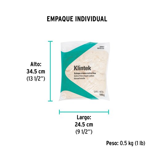 Bolsa de 1/2 kg de estopa extra fina, color crema, KLINTEK
