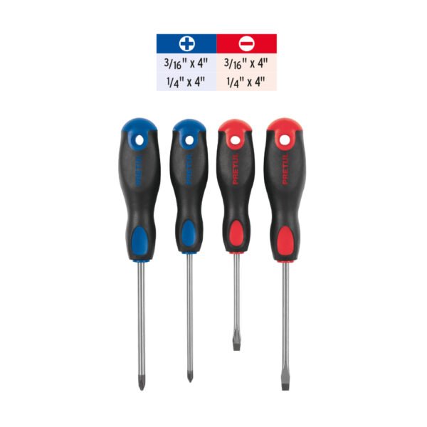 Juego de 4 desarmadores mango Comfort Grip, PRETUL