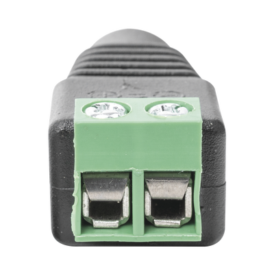 JR53-FRENTE-p Adaptador Hembra Tipo Jack de 3.5 mm polarizado de 12 Vcc / Terminales Tipo Tornillo / Polarizado (+/-) / Ideal para Cámaras de Video Vigilancia.