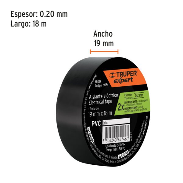 M-33X+FC2 Cinta de aislar 19mm x 18m, TRUPER EXPERT