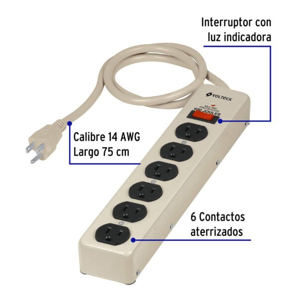 MUL-660+FC1 Multicontacto 14 AWG 6 entradas supresor de picos 600 joules