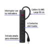 Multicontacto 16 AWG doméstico con 6 entradas, negro VOLTECK