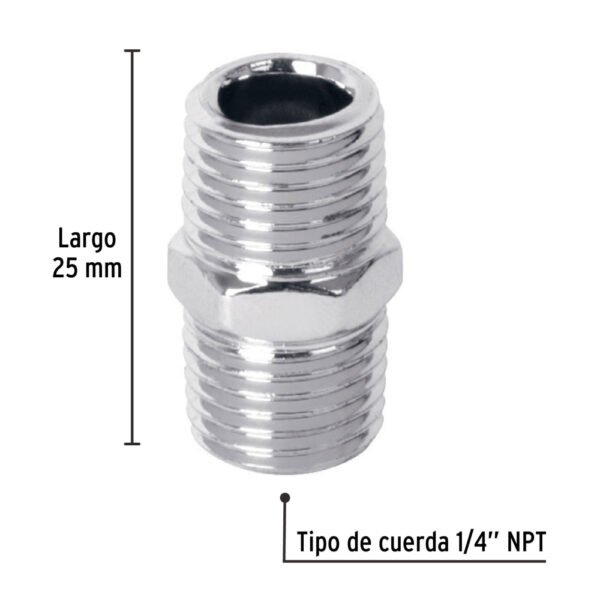 Niple de acero, macho-macho, cuerda 1/4" NPT, PRETUL