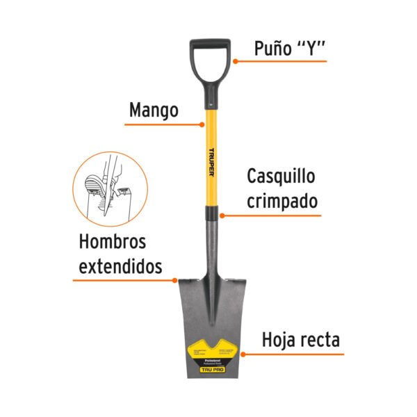 Pala escarramán Tru Pro, puño "Y", mango de fibra de vidrio