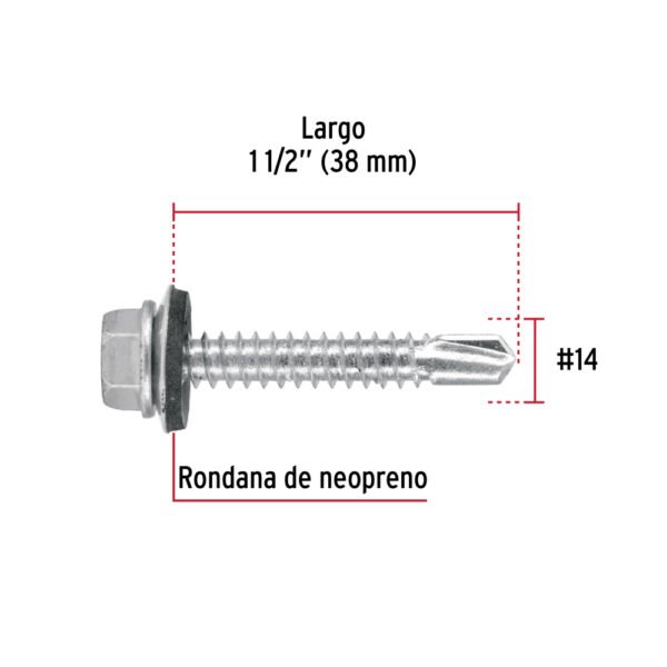 Blíster 7 pijas #14x1-1/2" hexagonal punta broca con rondana