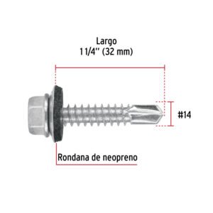 Blíster 8 pijas #14x1-1/4" hexagonal punta broca con rondana