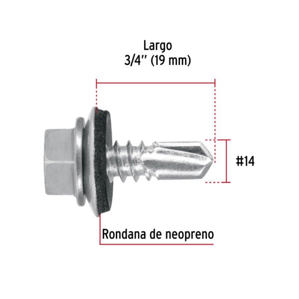 Blíster 12 pijas #14x3/4" hexagonal punta broca con rondana